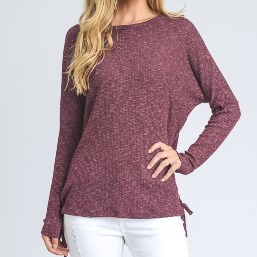LAST Burgundy Ribbed Long Sleeve Tee 07006 - Picture 3 of 7